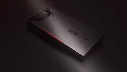 Collector's box premium nera della collezione Riftbound x T1 con linea rossa d'accento