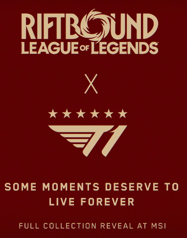 Key art teaser della collezione Riftbound x T1 per il Mondiale 2025 con le sei stelle del titolo iridato