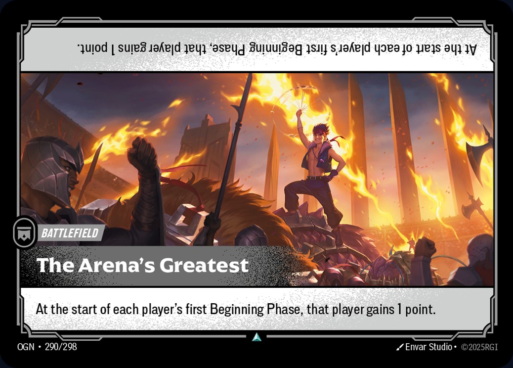 La carta battlefield The Arena's Greatest di Riftbound, bannata dallo Standard