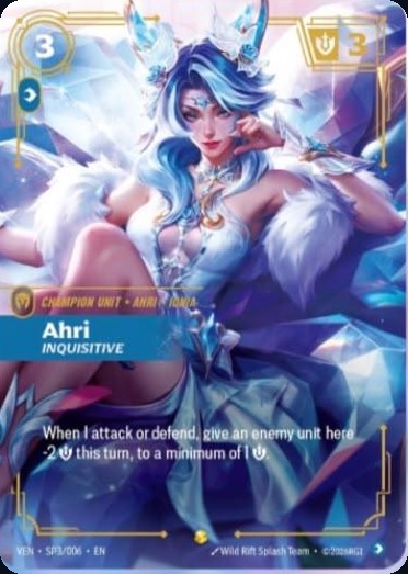 Carta alt art Crystal Rose di Ahri Inquisitive (VEN SP3/006) da Riftbound Vendetta