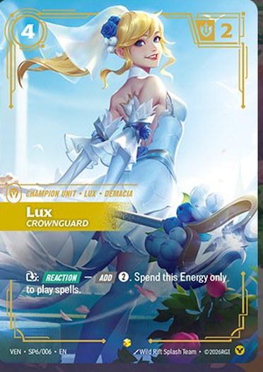 Carta alt art Crystal Rose di Lux Crownguard (VEN SP6/006) da Riftbound Vendetta
