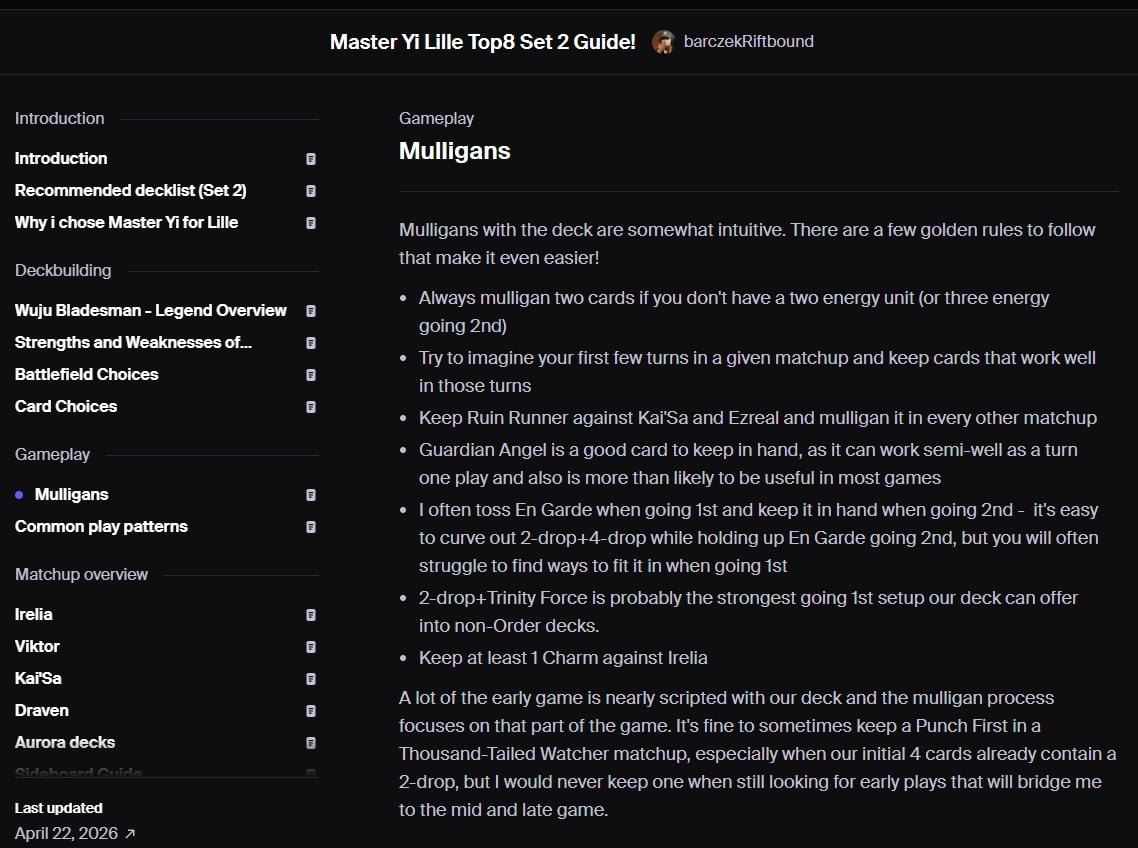 La sezione Mulligans della guida Master Yi Lille Top8 Set 2 gratuita di barczek
