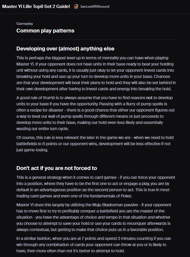 La sezione Common play patterns della guida Master Yi gratuita di barczek
