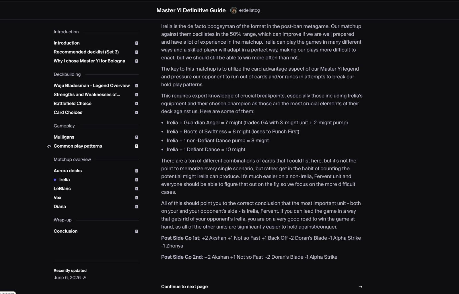 La sezione sul matchup Irelia della Master Yi Definitive Guide venduta a 12 dollari: testo identico alla guida di barczek