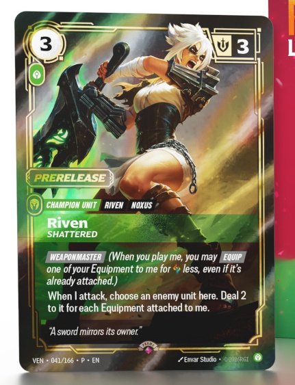 Render del box Pre-Rift di Vendetta con la promo Prerelease di Riven, Shattered (VEN 041/166 P), artwork di Envar Studio