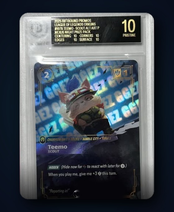 Carta Teemo Scout alt art GGEZ di Riftbound gradata BGS 10 Black Label Pristine, dal Nexus Night Prize Pack, venduta a 20.000 dollari
