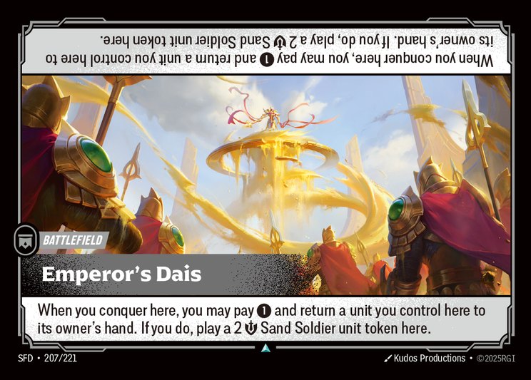 Il battlefield Emperor's Dais (SFD 207/221) di Riftbound Spiritforged, aggiornato dall'errata