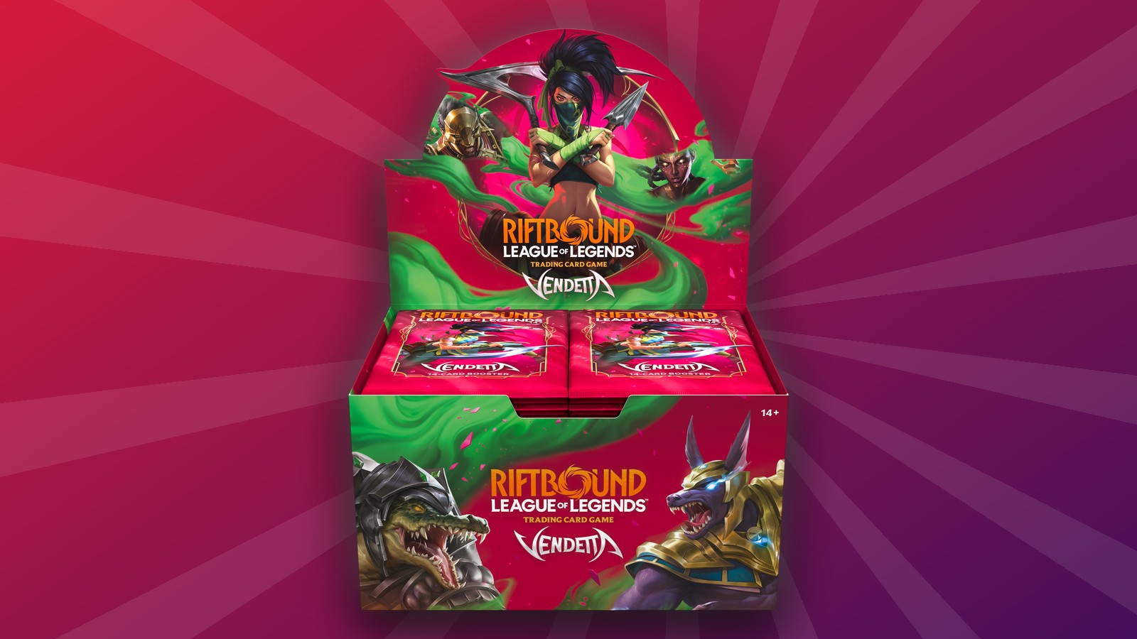 Il Vendetta Booster Display con 24 buste da 14 carte, prodotto ufficiale Riot Games