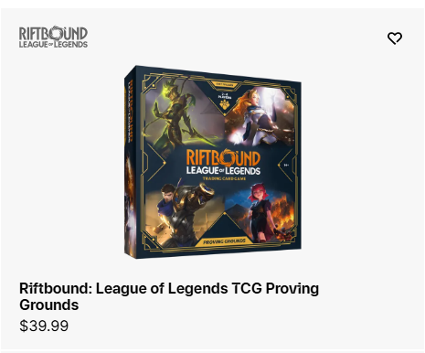 La scheda di Riftbound Proving Grounds sul Riot Games Merch Store a 39,99 dollari
