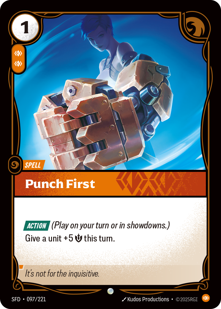 La carta Punch First, esempio classico di Showdown e passaggio del Focus in Riftbound