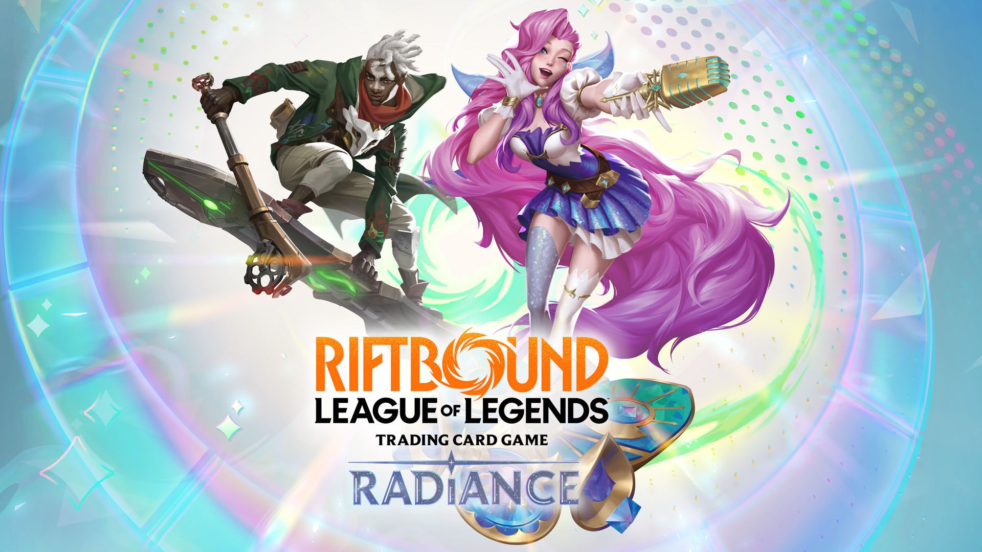 Key art ufficiale del set Riftbound Radiance con Ekko e Seraphine