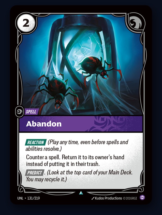 Abandon, 2 Energy Chaos Spell in Riftbound: counter a spell and return it to hand
