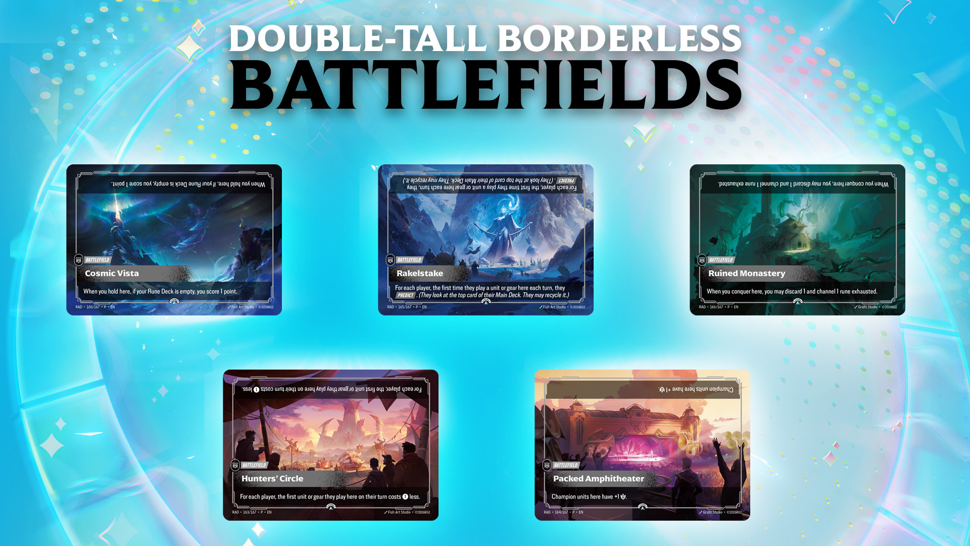 Cosmic Vista, Rakelstake, Ruined Monastery, Hunters' Circle e Packed Amphitheater borderless
