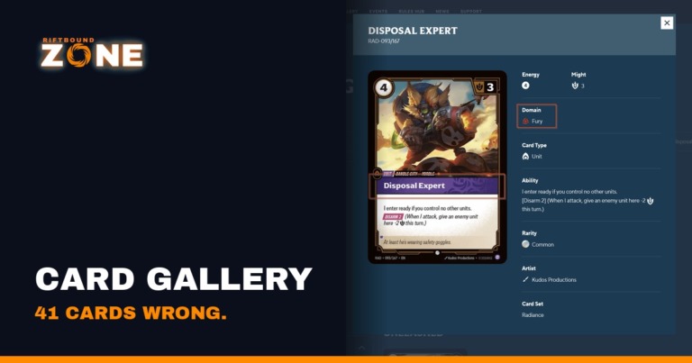 Riftbound Card Gallery: Wrong Data on 41 Radiance Cards