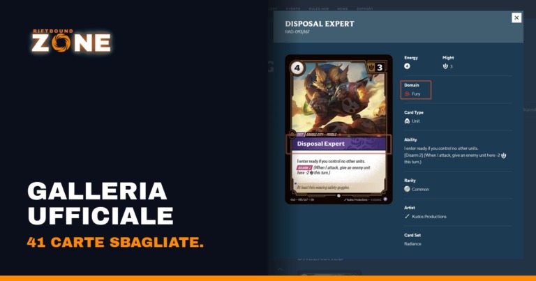 La galleria ufficiale sbaglia i dati di 41 carte di Radiance