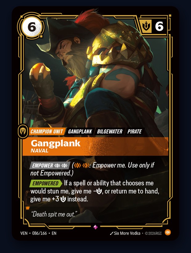 Gangplank, Naval, Body Champion Unit from Riftbound Vendetta, 6 Energy with Empower