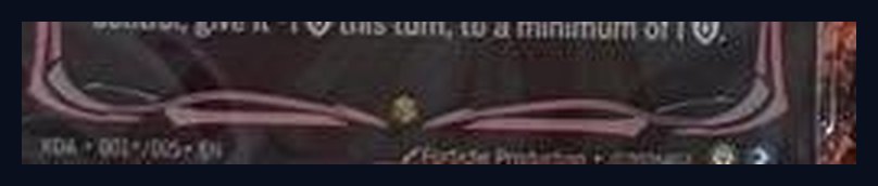 Bottom of the Ahri card in the K/DA box: KDA 001/005 numbering and Fortiche Production credit