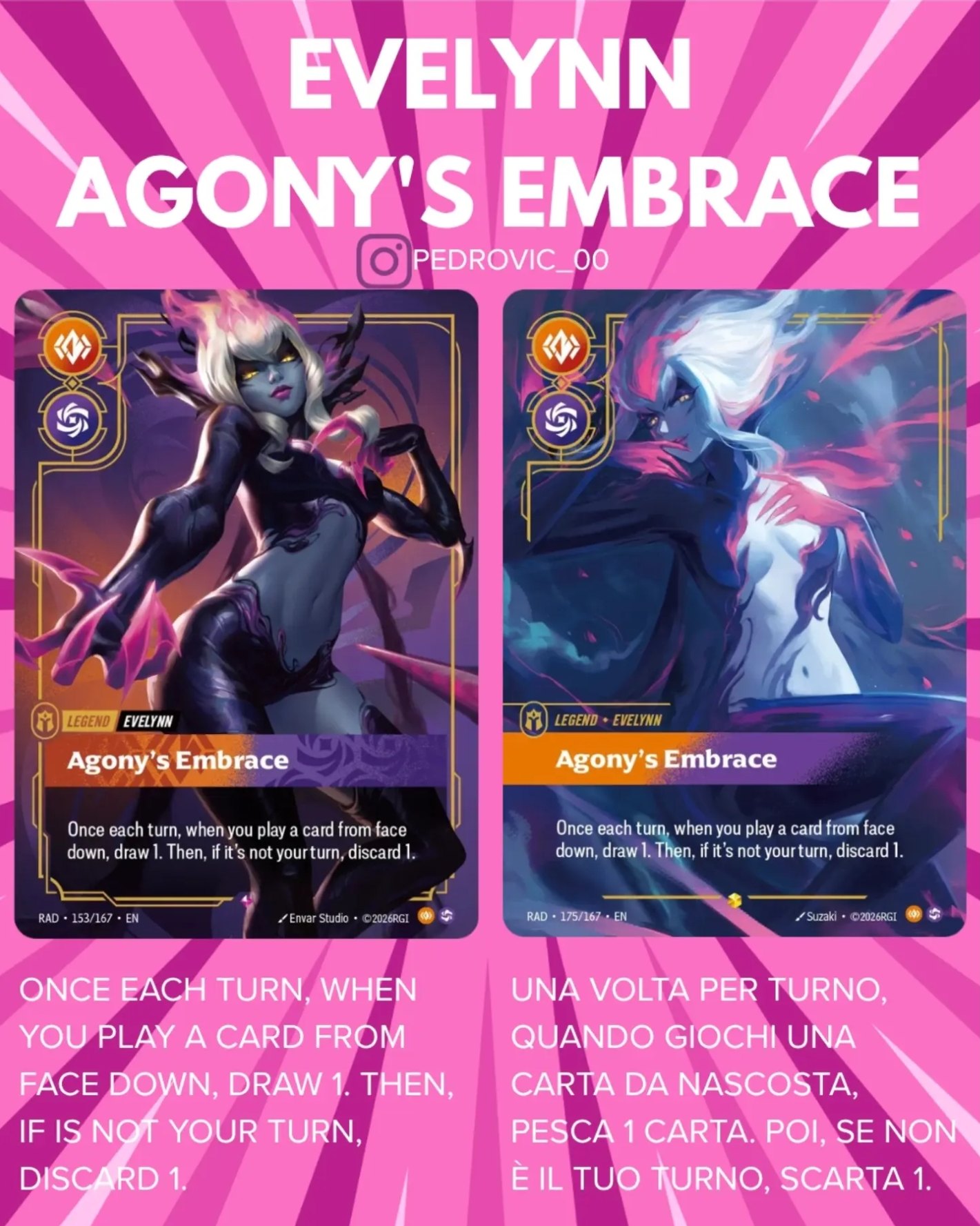 Pedrovic's slide on the Evelynn Legend, Agony's Embrace, with English text and Italian translation