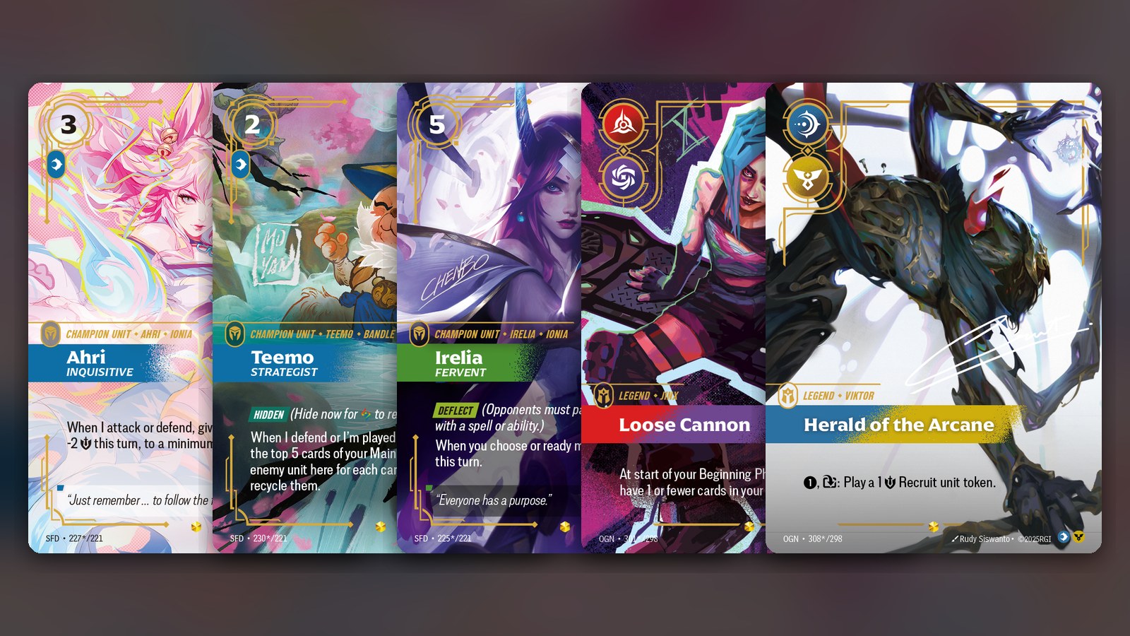 The signature overnumbers of Ahri, Teemo, Irelia, Jinx and Viktor