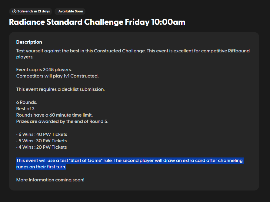 La scheda del Radiance Standard Challenge con la regola di test evidenziata