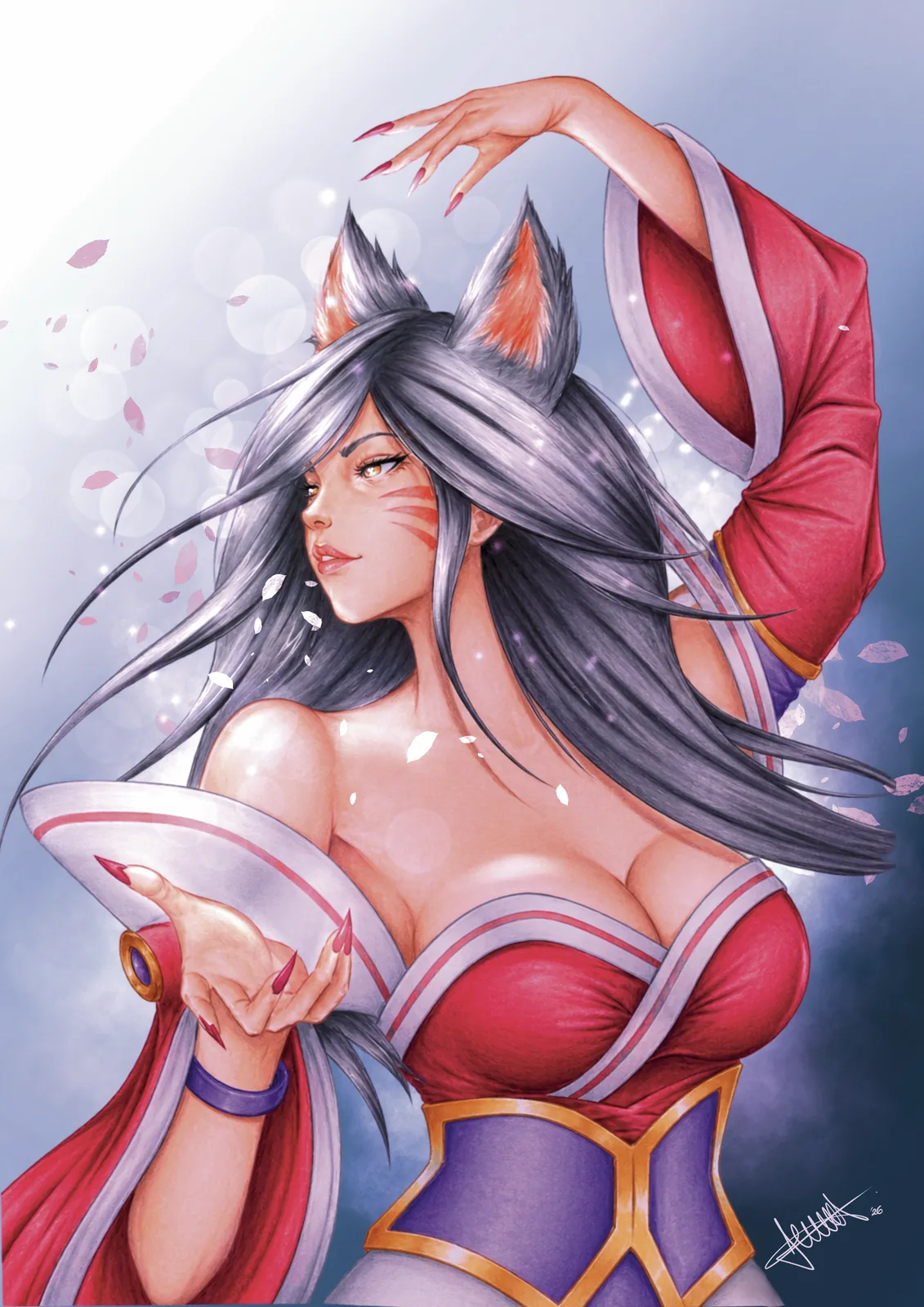 Ahri di League of Legends, ritratto a marker e matite colorate di Gabriele_artx