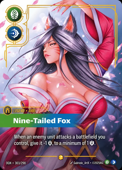 La carta Ahri, Nine-Tailed Fox rifatta da Gabriele_artx con la sua illustrazione di Ahri