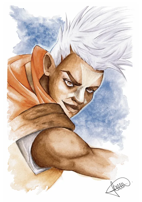 Ekko di League of Legends dipinto ad acquerello da Gabriele_artx