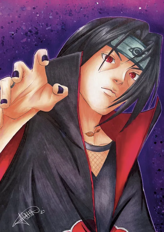 Itachi Uchiha di Naruto, ritratto a marker e matite colorate di Gabriele_artx