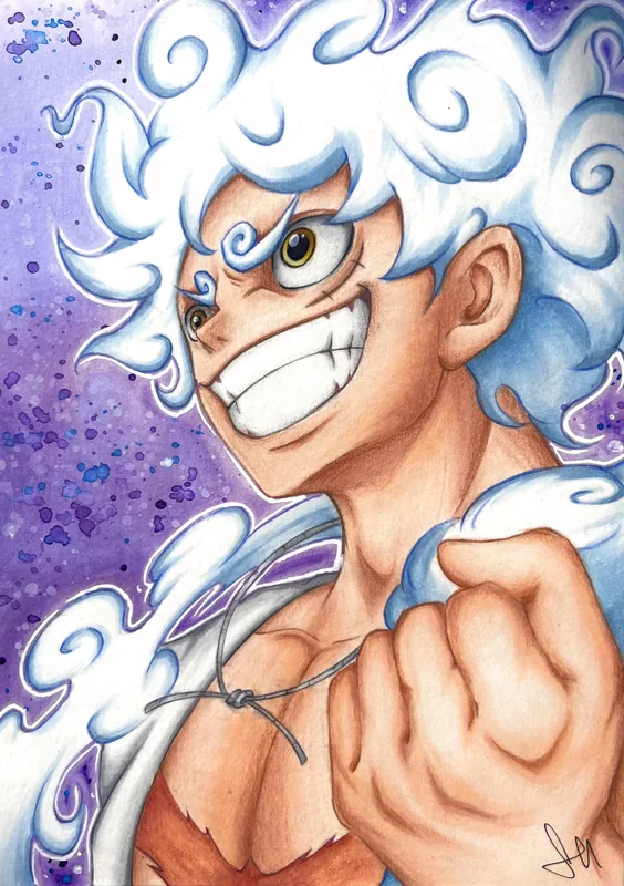 Monkey D. Rufy in Gear 5 da One Piece, disegno a matite colorate di Gabriele_artx