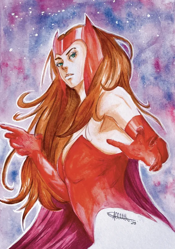 Scarlet Witch della Marvel, acquerello di Gabriele_artx