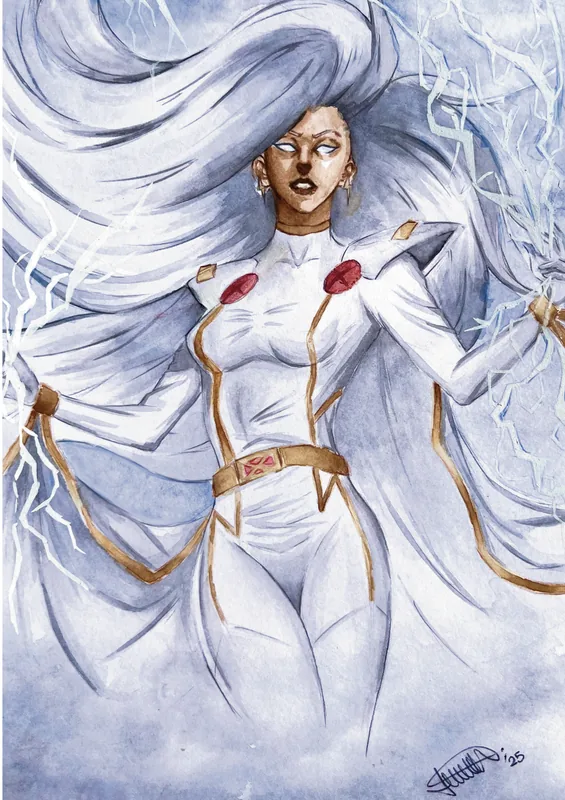 Storm degli X-Men circondata dai fulmini, acquerello di Gabriele_artx