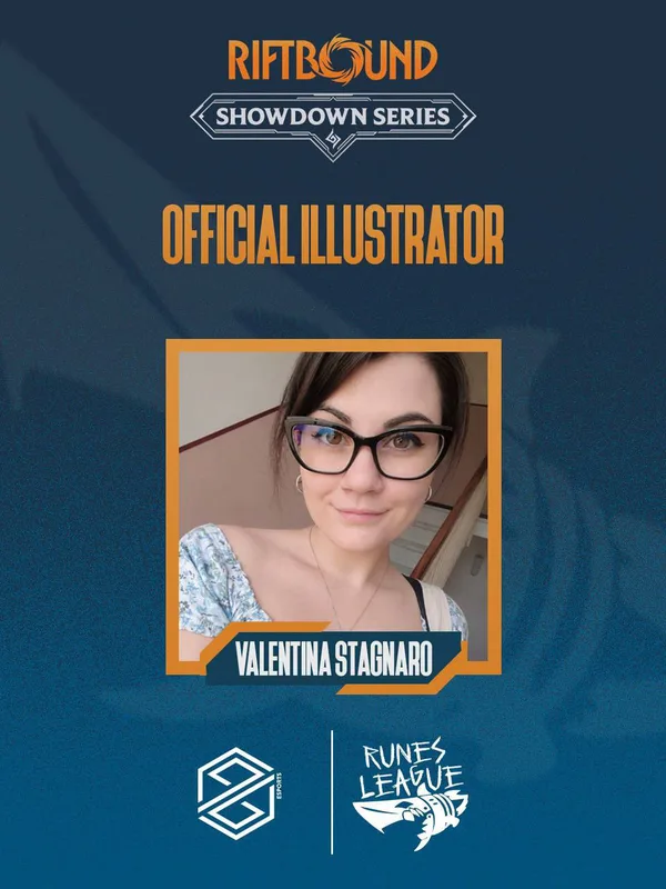 La grafica ufficiale del Riftbound Showdown Series che presenta Valentina Stagnaro come Official Illustrator