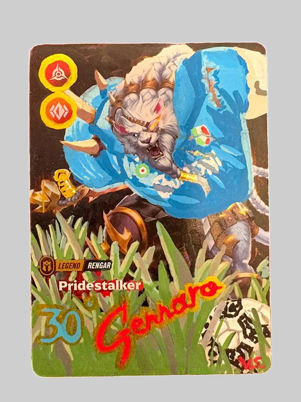 La carta Rengar, Pridestalker ridipinta a mano da Rekla, una commissione firmata