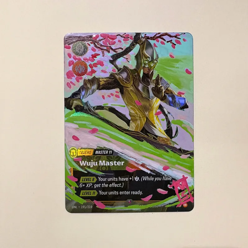 La carta Master Yi, Wuju Master con l’illustrazione ridipinta a mano da Rekla