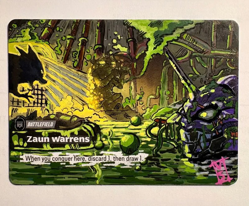 Il battlefield Zaun Warrens ridipinto a mano da Rekla, verde acido e nero